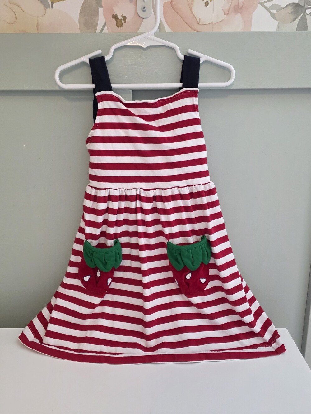 Florence Eiseman 4t Strawberry European White Dress w/ Red Stripes